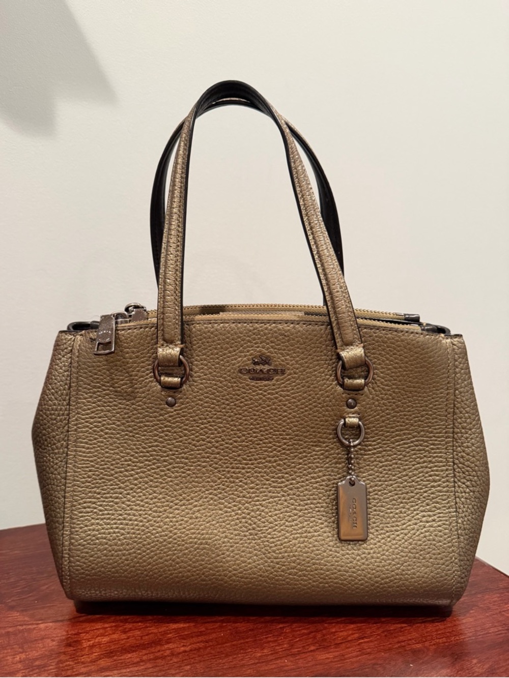 Coach Pebbled Leather Satchel/crossbody in Metallic Green